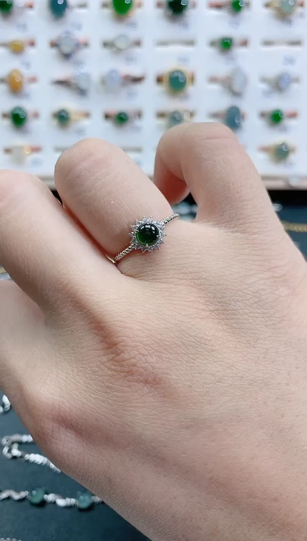 银S925镶嵌戒指翡翠天然翡翠