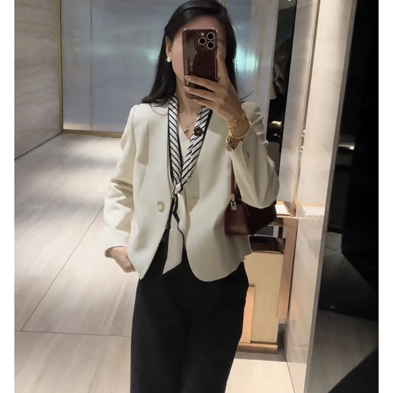【小沫家】气质简约短款西装外套女2025春秋季新款休闲时尚显瘦上衣