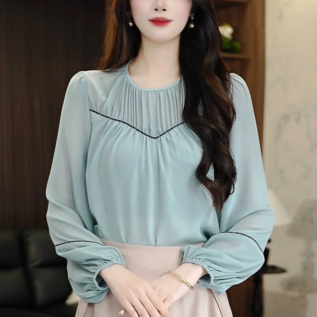 K250066-衬衫女长袖2025夏季新款时尚减龄高端显瘦上衣女