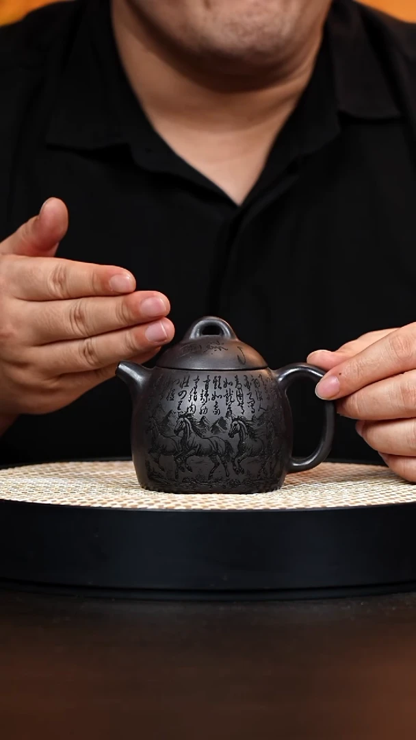 茶壶紫砂秦权 石黄 八骏
