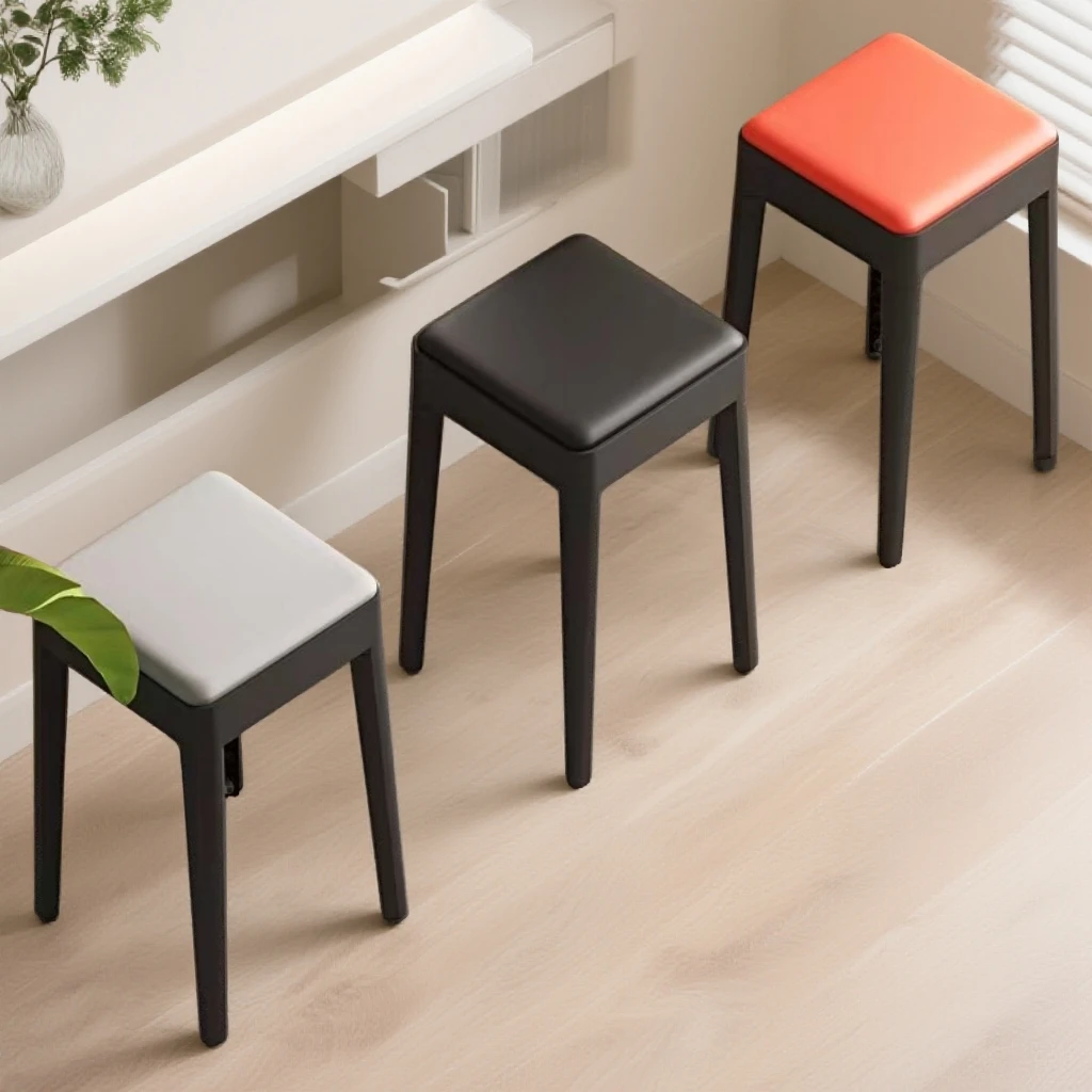 塑料餐椅家用可叠放加厚高板凳简约软包方胶凳餐厅备用餐桌高椅子