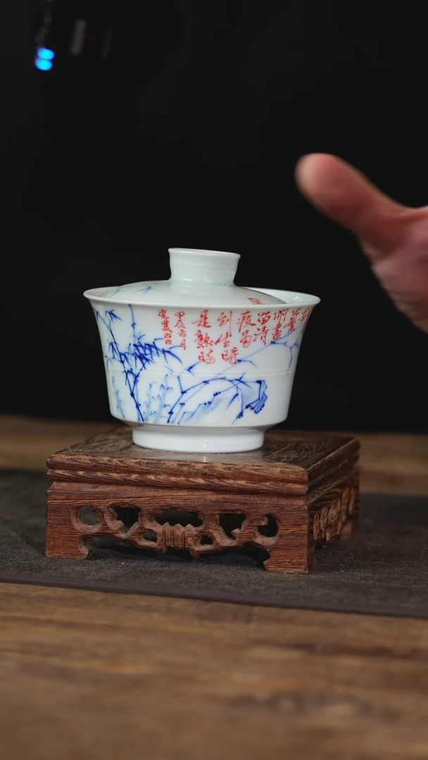 【闪购商品】摆件【瓷见如故】云山片玉竹节盖碗