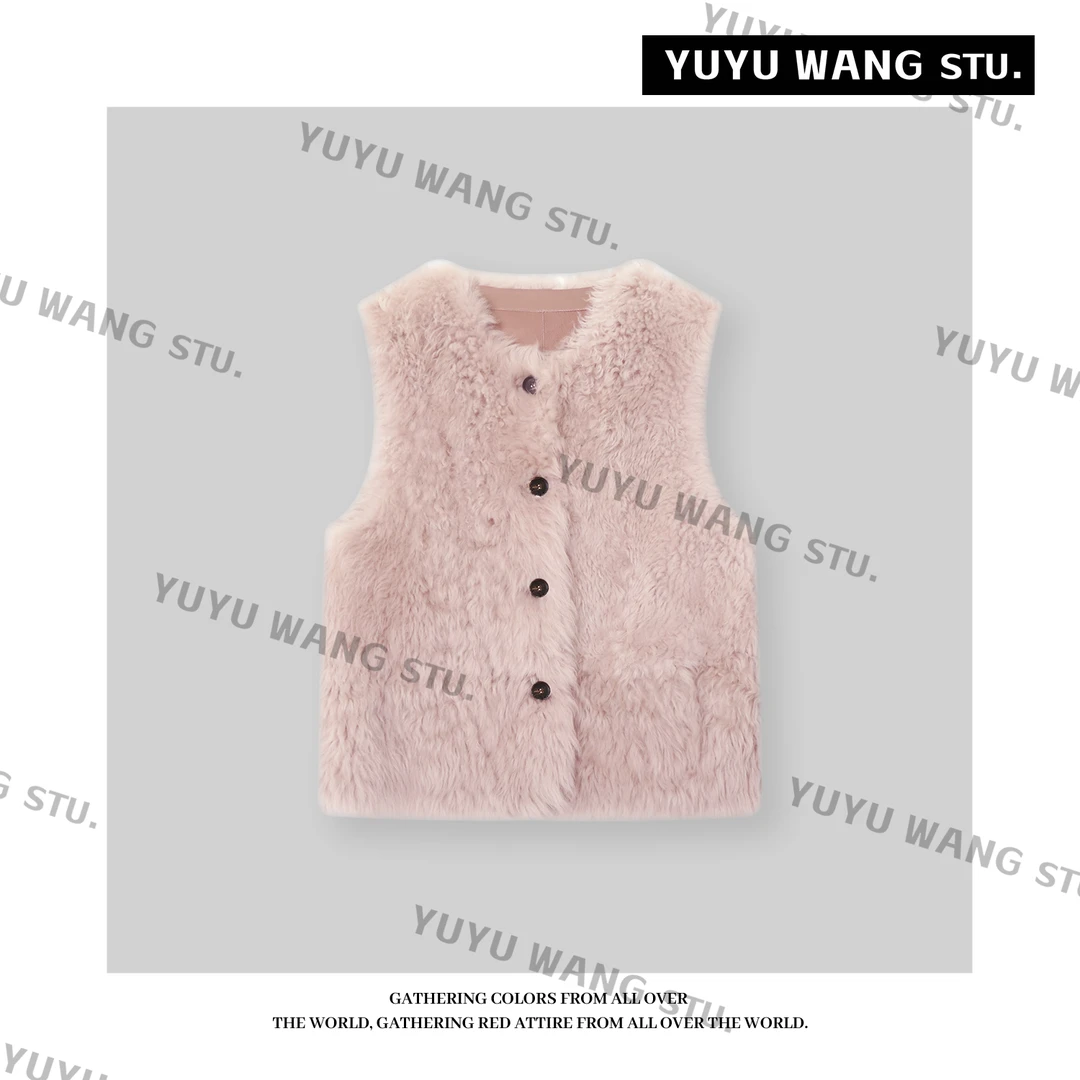 YUYU WANG【念苒】2025冬进口托斯卡纳皮毛一体马甲女羊羔毛皮草