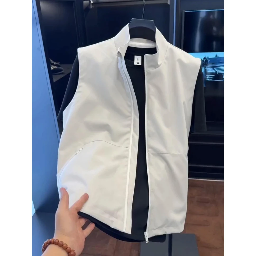 春秋新款男士薄款透气高端立领款拉链纯色休闲雅痞男款马甲修身型