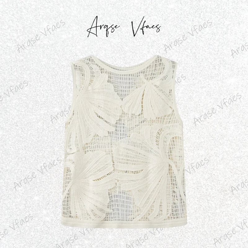 [ARQSEVFAES正品]—2025夏季无袖镂空毛针织衫纯棉上衣女50615021
