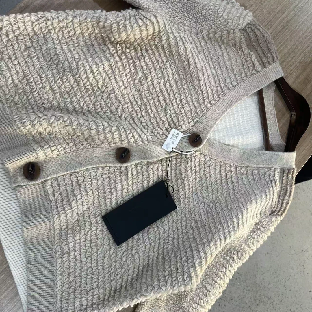 PENNY PENG流动线条早春气质洋气休闲百搭拼色圈圈羊毛针织开衫