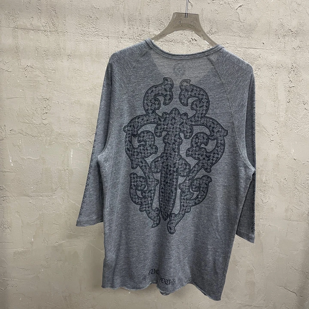 99新 Chrome Hearts/克罗心 灰色红卷轴暗纹藤蔓宝剑亨利领中袖