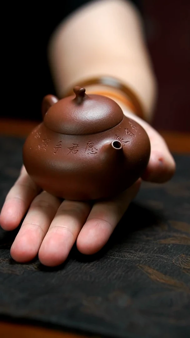 茶壶紫砂红皮龙刻字葫芦壶120cc