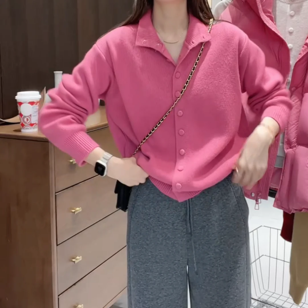 冬季时尚韩版新款半高领百搭气质极简风针织开衫LK2500953