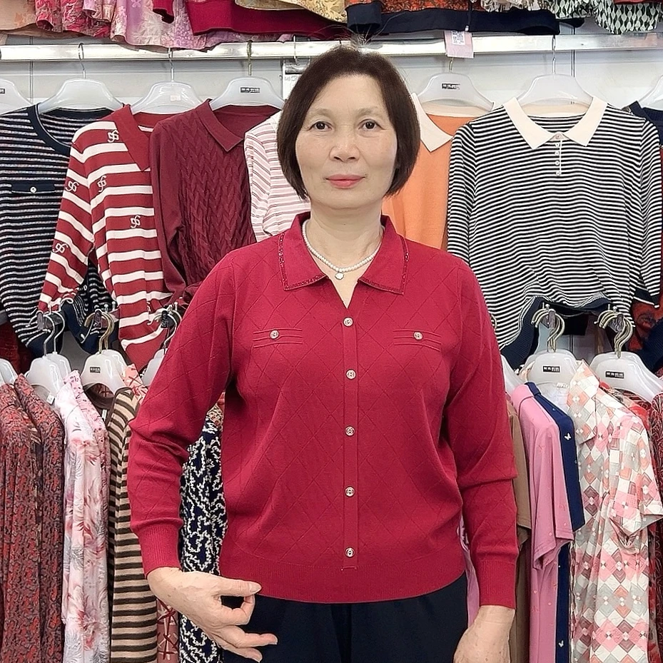 【金夫人妈妈装】早秋经典小香风翻领针织衫薄款打底衫上衣