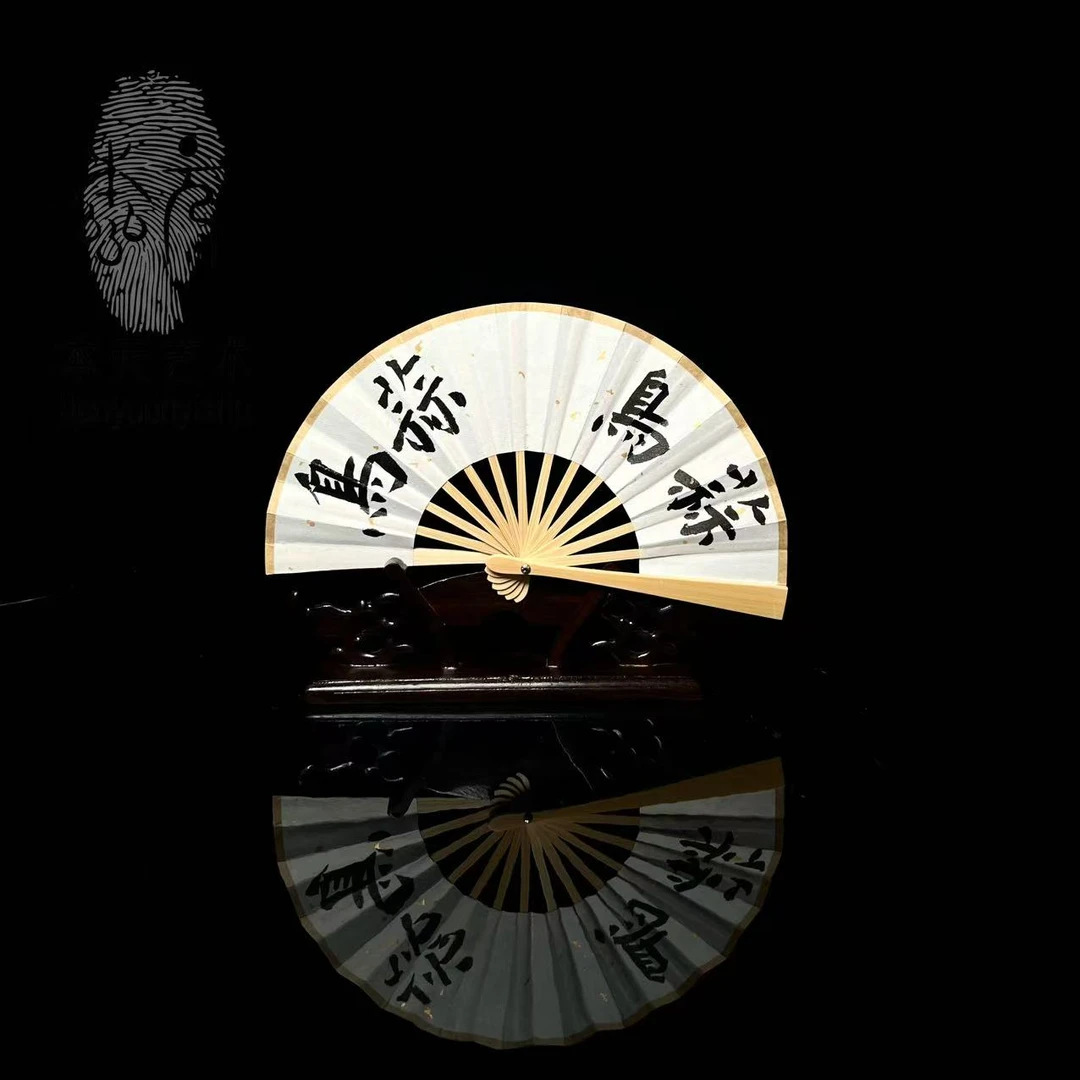 《蒜鸟 蒜鸟》4寸巴掌大迷你玉竹扇子纯手绘书法字画创意文玩扇子