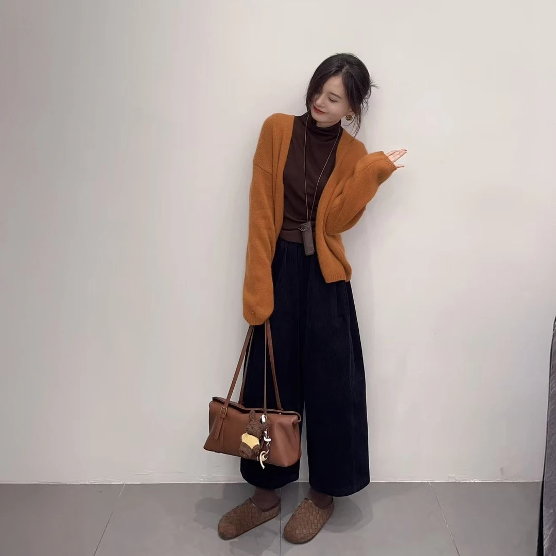 秋冬新款琥珀流光穿搭针织衫外套阔腿裤套装裤子两件套