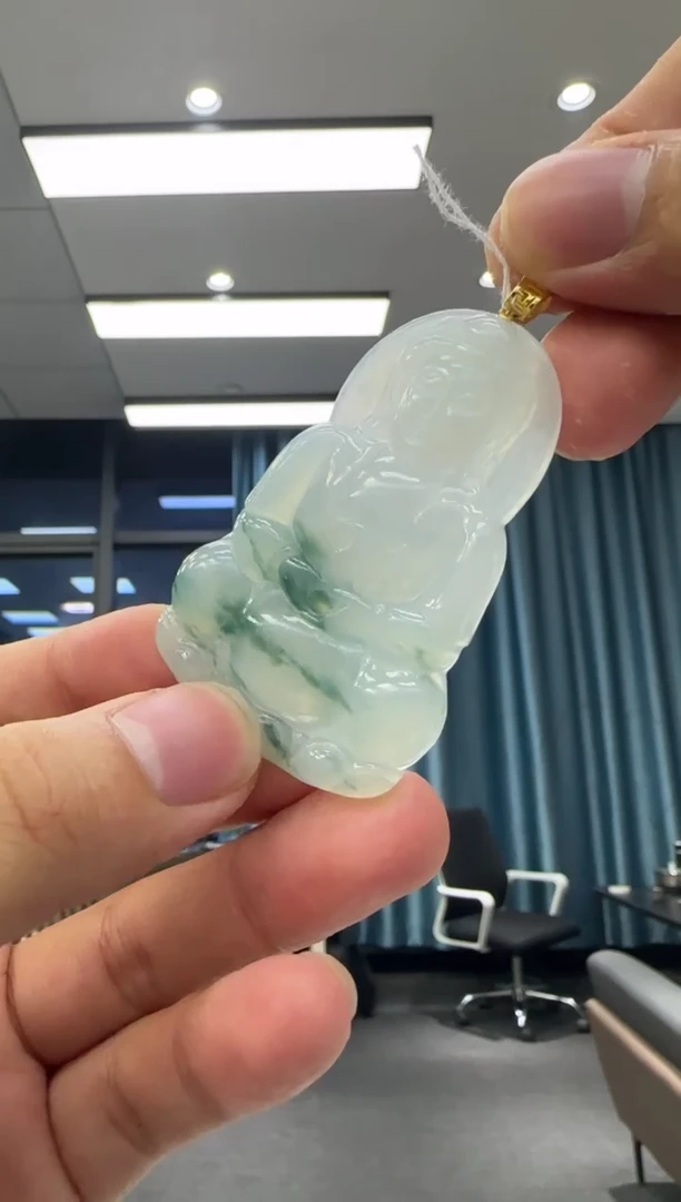 颈饰18K金镶嵌翡翠天然翡翠A货孤品一件