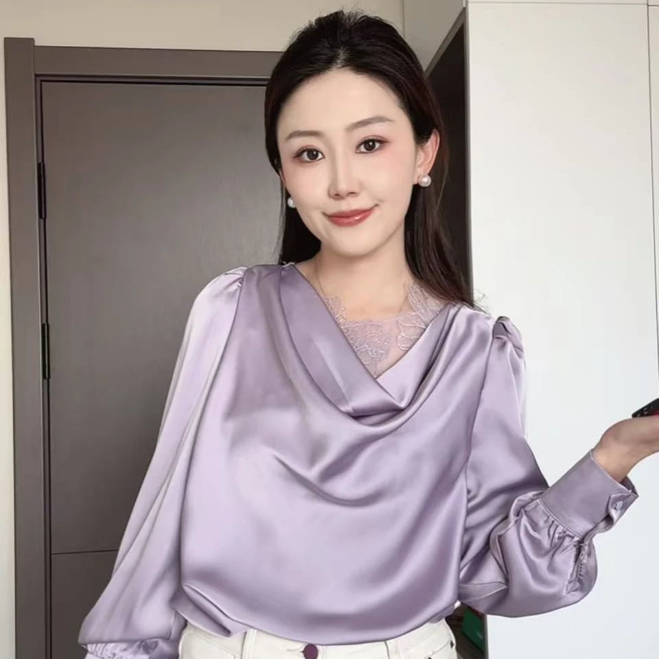 清仓No退no换  紫色气质长袖女衬衣