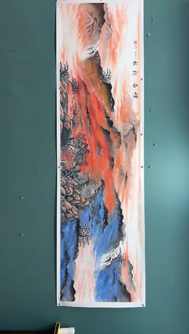 国画烟雨枫林-齐一志老师国画作品带书