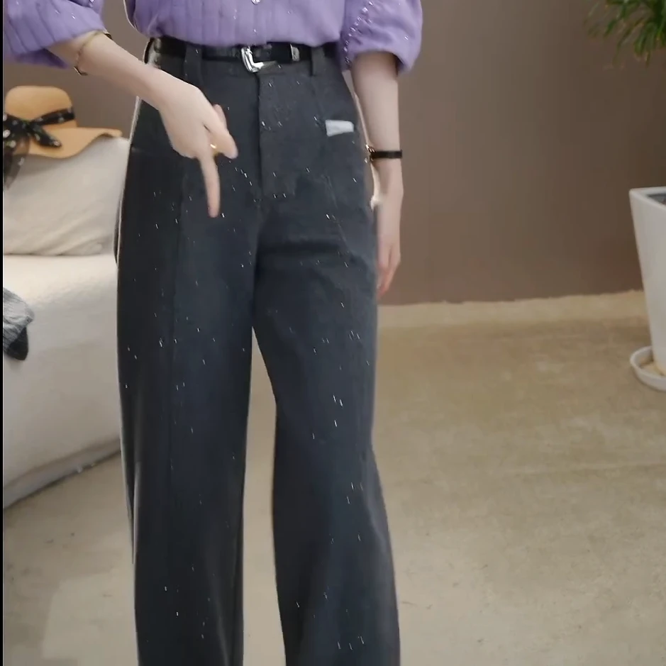 秋冬上新韩版小众简约百搭时尚潮流高腰宽松直筒黑色显瘦阔腿裤女