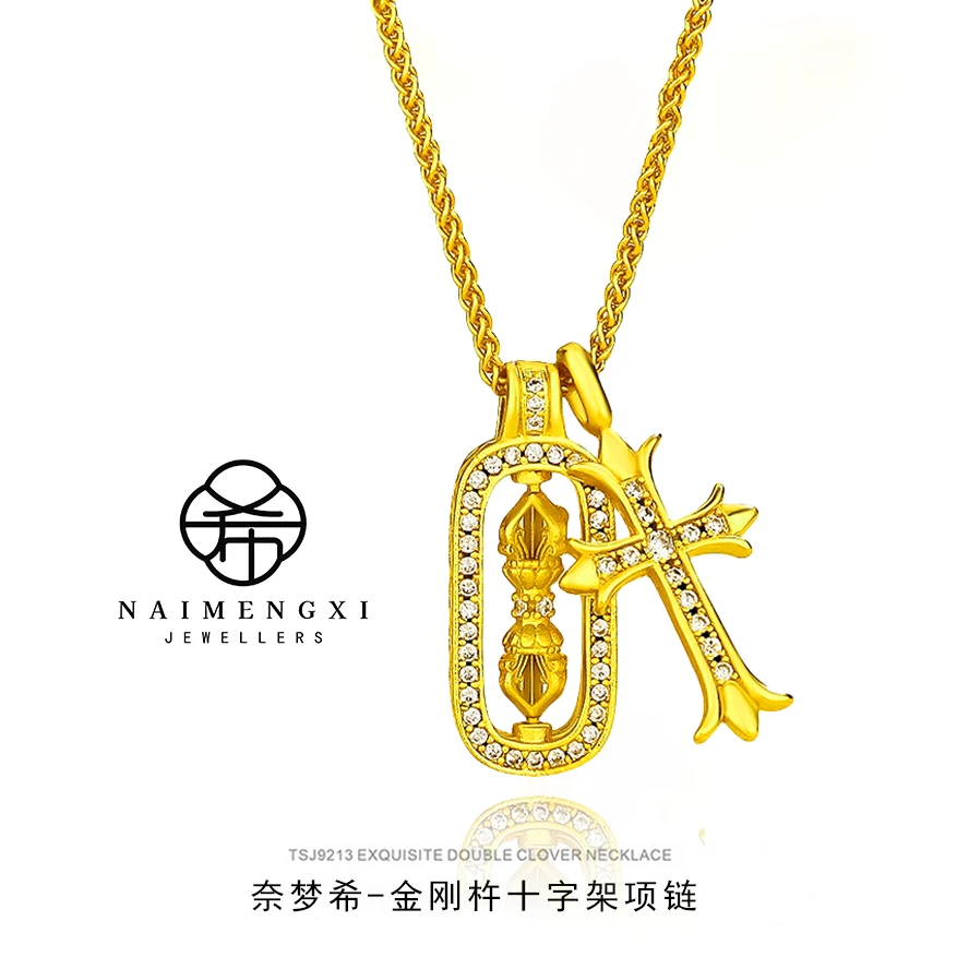 时尚金刚杵十字架项链锁骨链轻奢气质肖邦链M扣