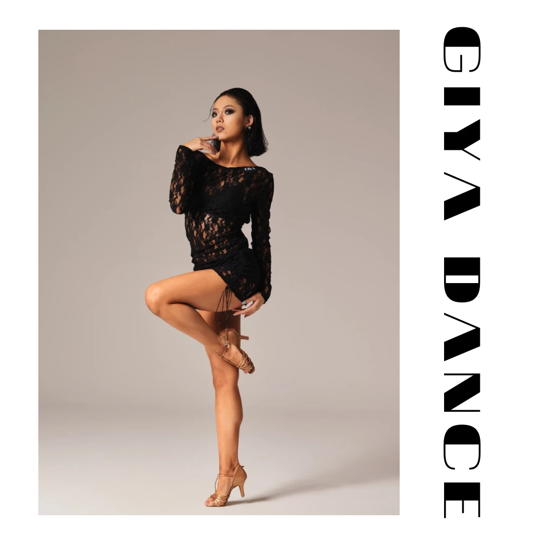 GIYA「蕾丝罩衫」女士长袖网纱罩衫带抽绳拉丁舞练功表演服2501