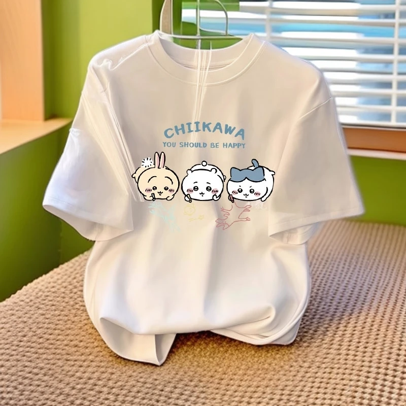 chiikawa白色纯棉短袖t恤女夏季2025新款宽松百搭卡通半袖上衣潮