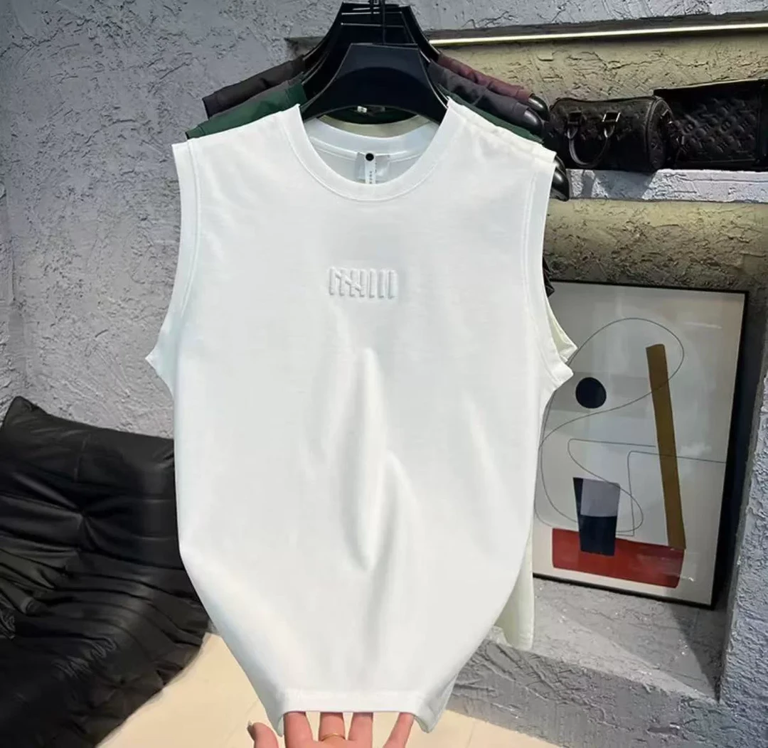 2025夏季男女款背心休闲圆领净版小标绣纯色百搭简约无袖R-线条