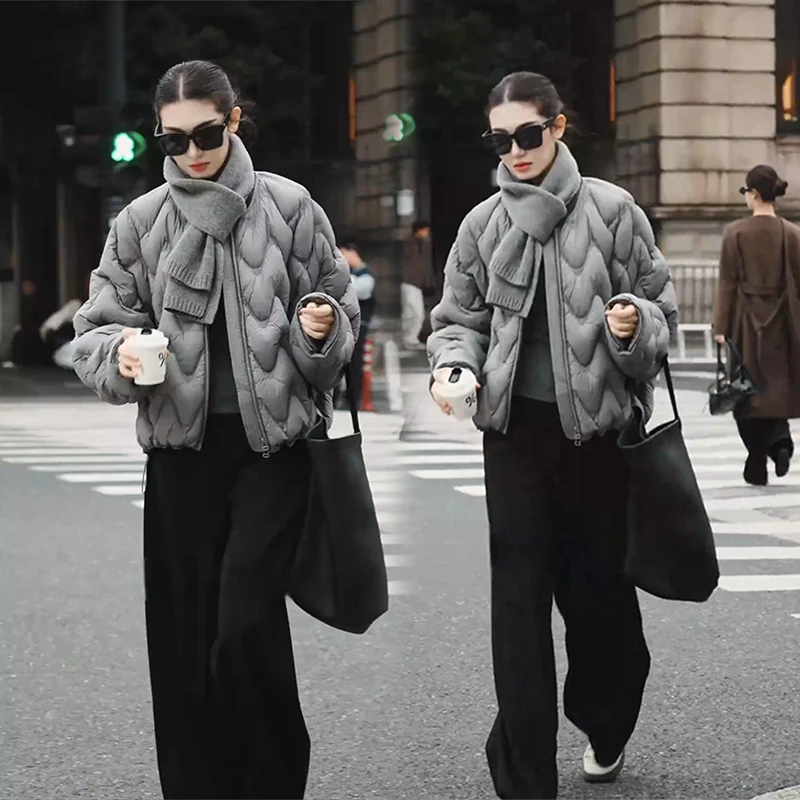 冬季套装女韩系ins气质高级感灰色棉服加厚加绒休闲裤穿搭两件套