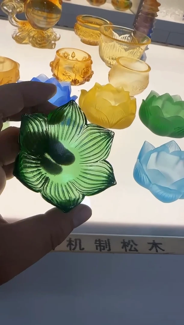 手工艺品琉璃莲花绿色供水杯