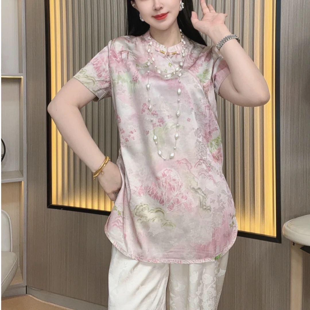 【芷梦】新中式上衣改良版斜襟盘扣气质短袖