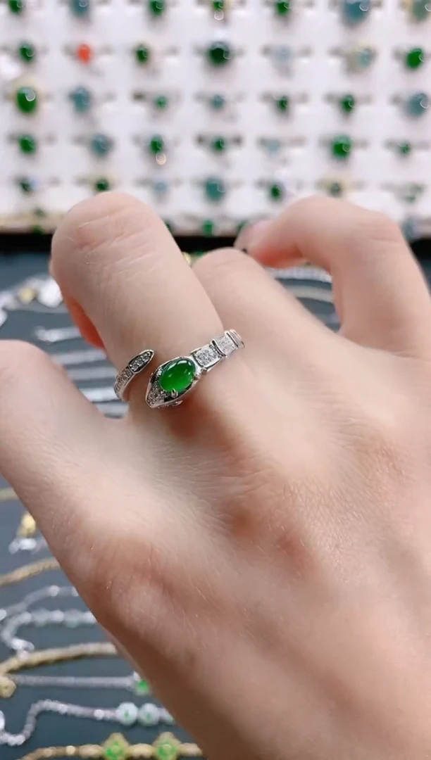 【闪购商品】翡翠戒指银S925镶嵌天然翡翠