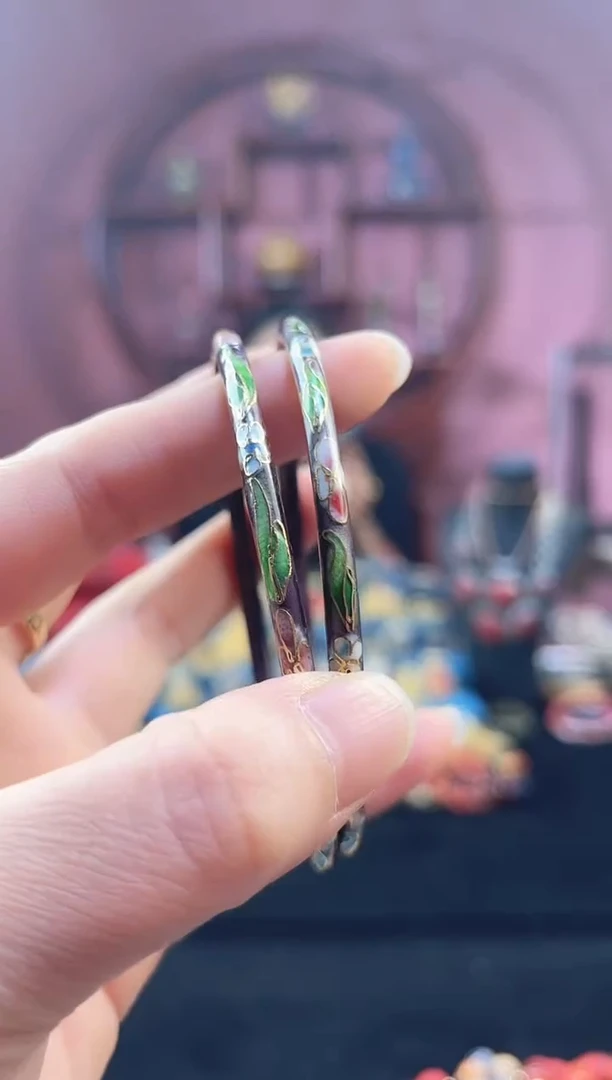 非遗 景泰蓝叮当镯 60-65 一对 紫色