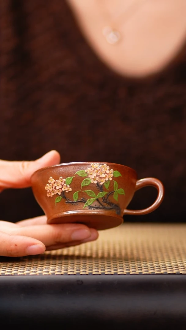 16小鱼沉香木柴烧绣球花把子杯