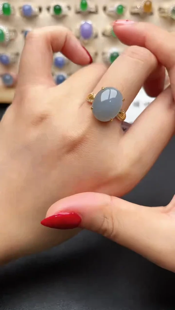 银S925镶嵌戒指翡翠一物一证一礼盒