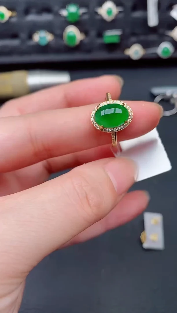 银S925镶嵌戒指翡翠天然a货翡翠220