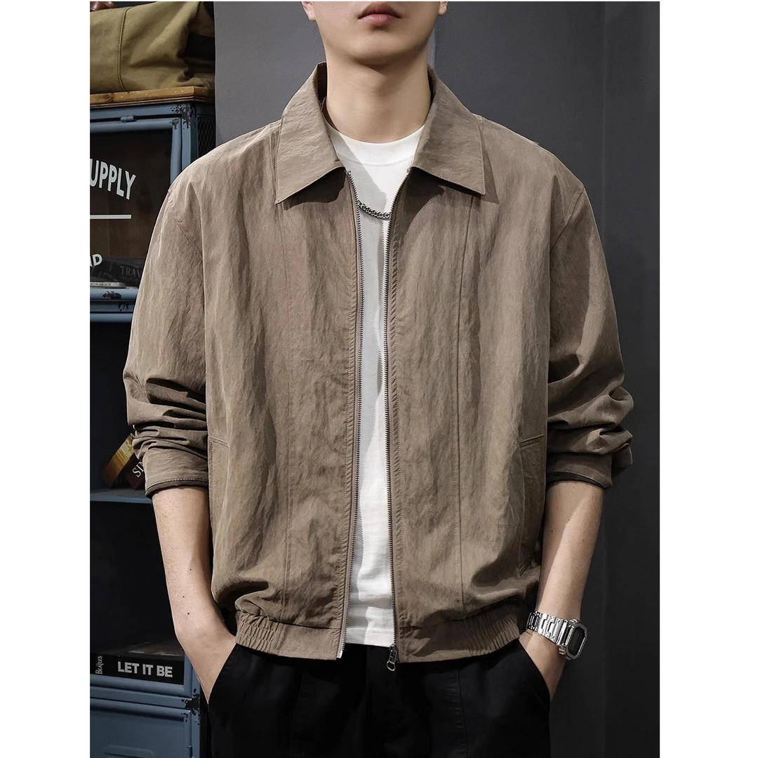 怀勒桑顿美式复古天丝莱赛尔外套男春秋季宽松大码翻领夹克上衣