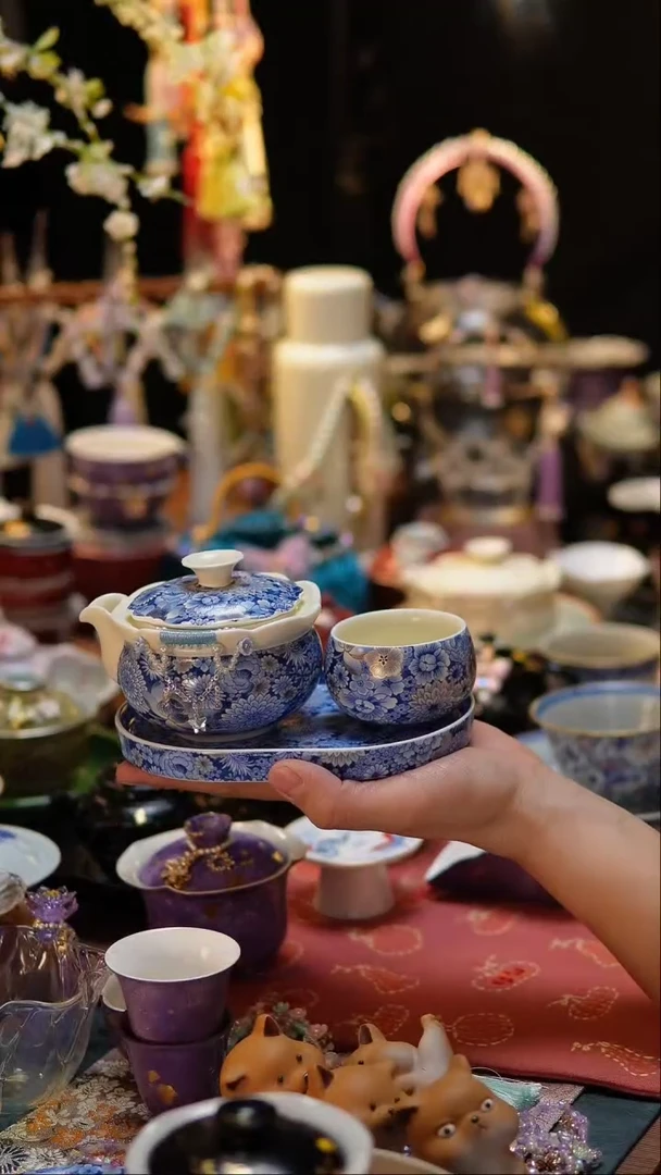 【闪购商品】万花手抓壶+壶承+杯