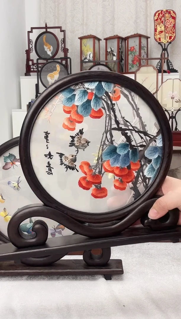 扇子苏绣作品手工摆台