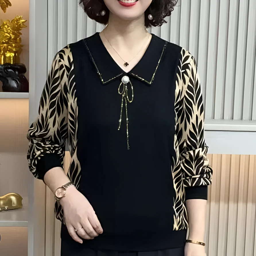 新款妈妈长袖时尚洋气小衫上衣宽松中老年T恤打底女装春秋显瘦