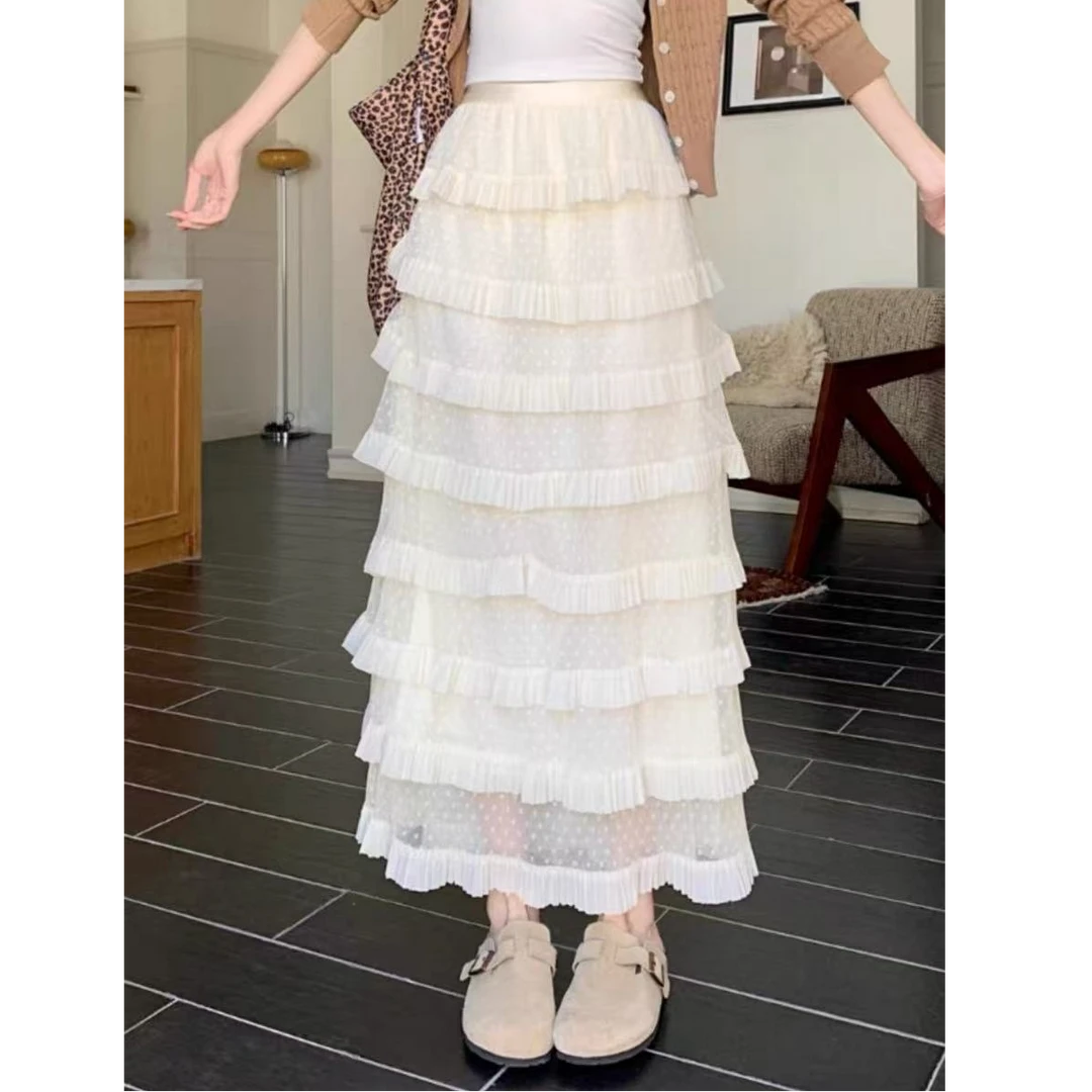 高端气质网纱半身裙女春秋装2025新款超仙a字长裙显瘦层层蛋糕裙