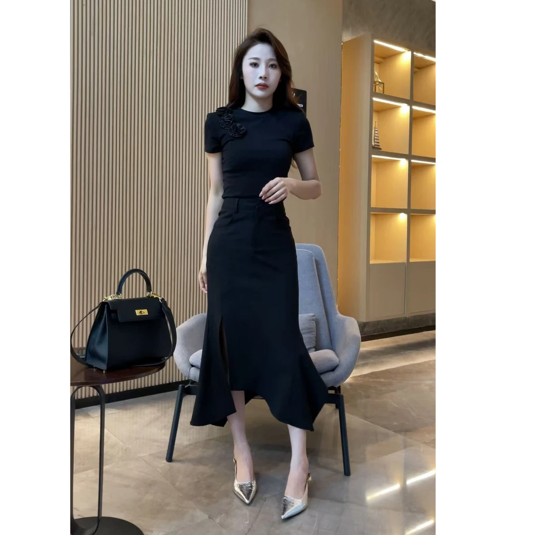 【梦婷家】新款气质不规则斜裁高级感显瘦设计感优雅半身裙-25701