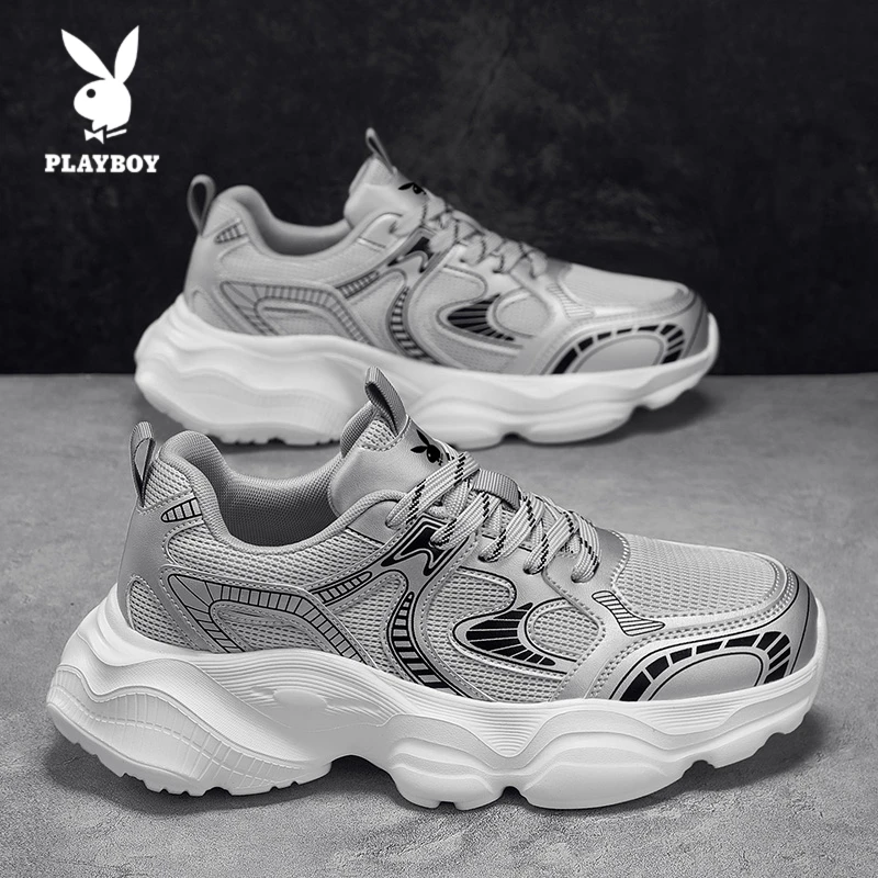 PLAYBOY/花花公子老爹鞋2025新款男士百搭休闲透气网面厚底运动鞋