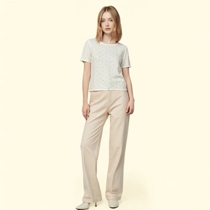 波点圆领宽松爱心长袖T恤套头女士薄款简约短袖透气(A-03)