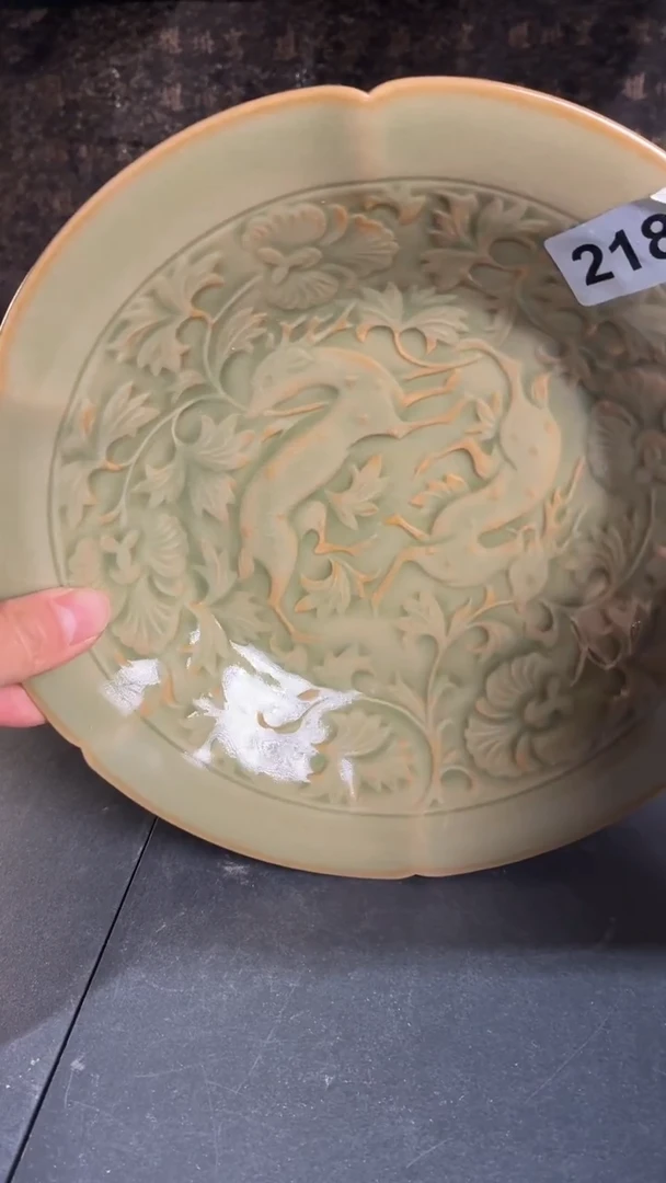 耀州窑仰山双鹿盘微瑕218