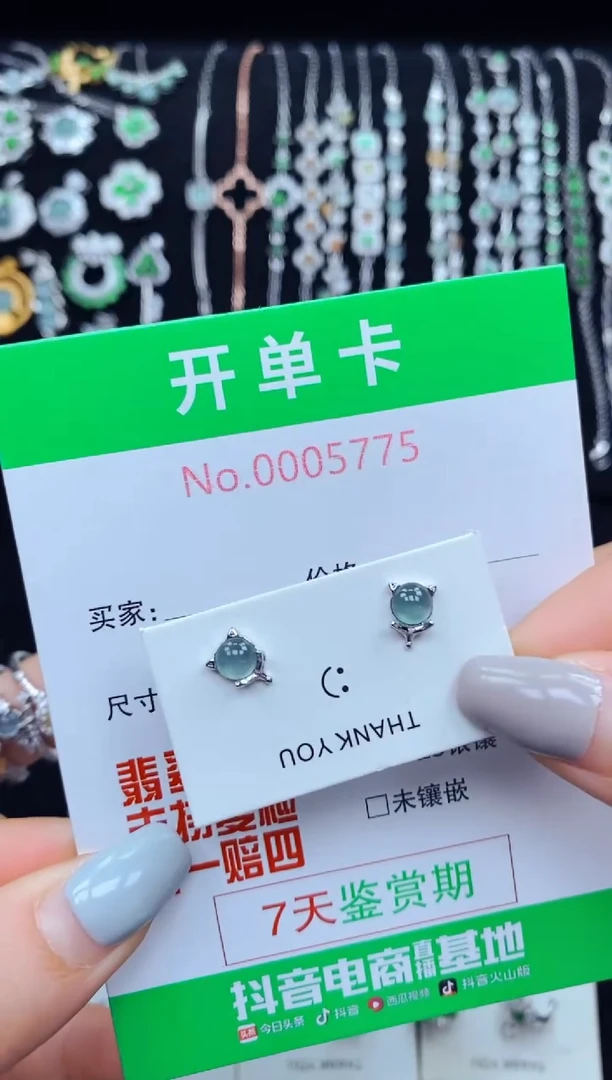 翡翠银S925镶嵌耳饰5775