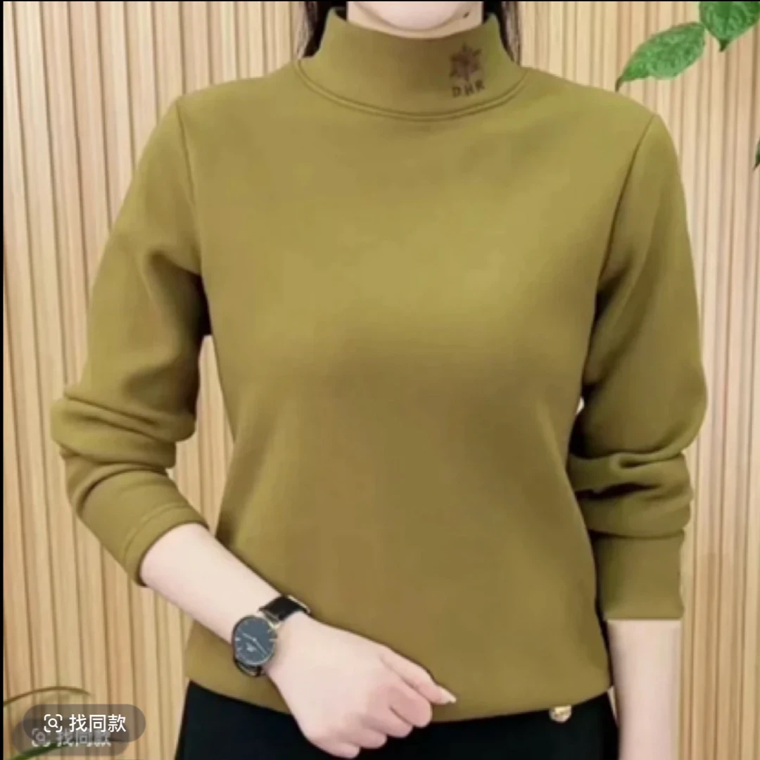德绒打底衫女2024新款秋冬时尚百搭长袖上衣双面绒半高领气质显瘦