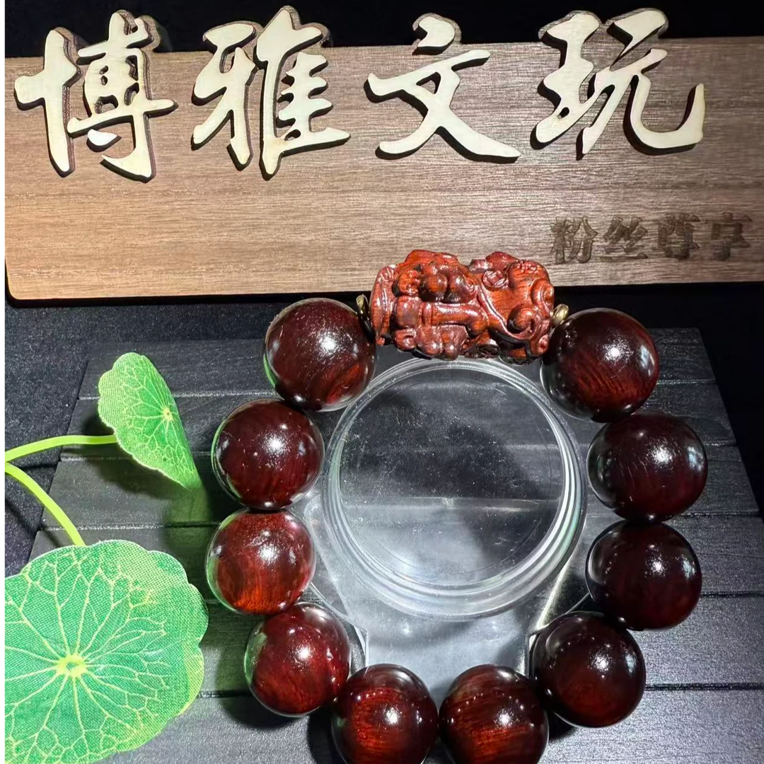 泥红料2.0cm紫檀穿貔貅手串【720】