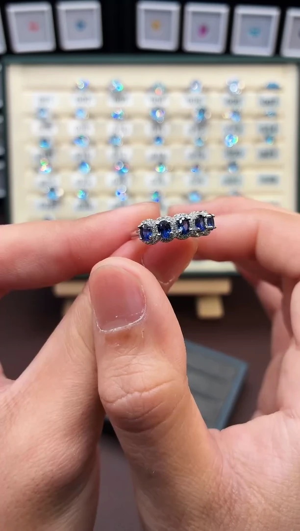 戒指蓝宝石银S925镶嵌1