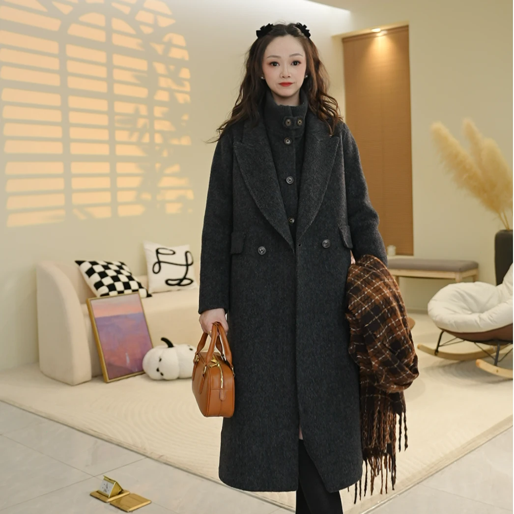 双面羊毛大衣春秋冬慵懒大衣秋冬新款韩系毛呢外套女
