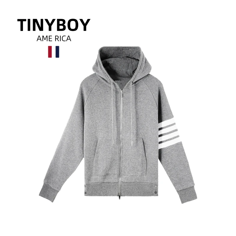 TINYBOY四条杠浅灰色连帽卫衣 男女同款