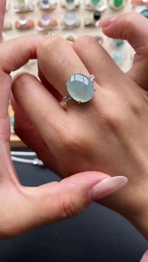 银S925镶嵌戒指翡翠缅甸天然A货翡翠111  2-5