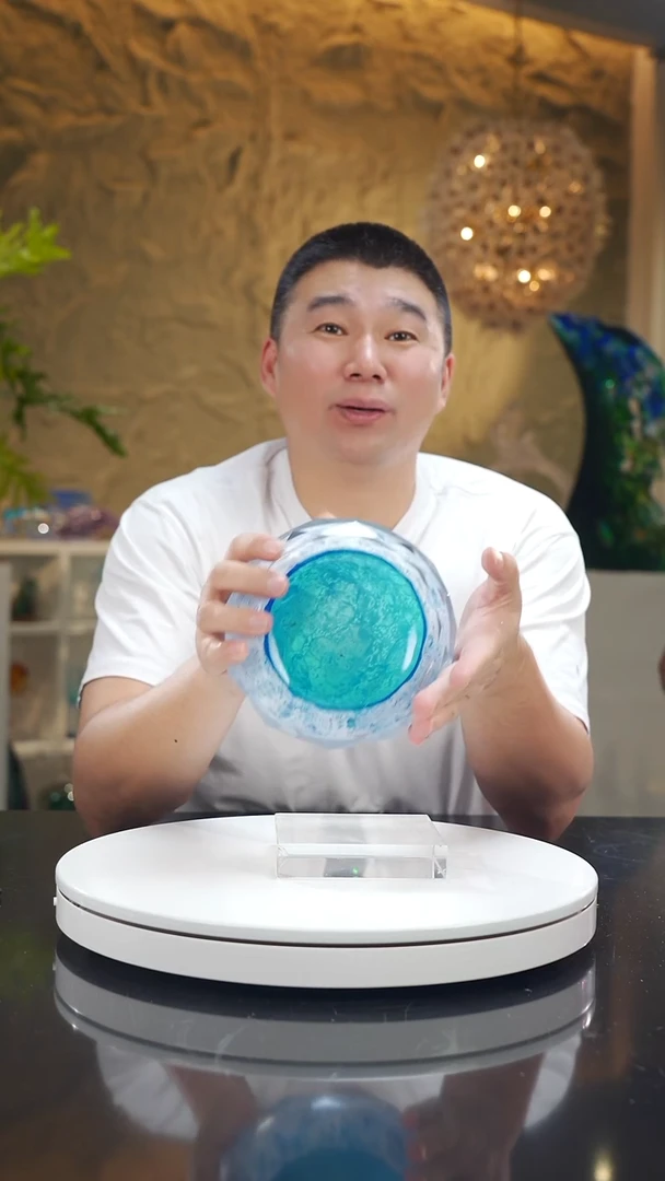 手工艺品琉璃蓝白色海浪切面烟灰缸