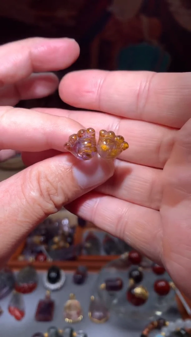未镶嵌珠宝半成品水晶极光紫钛爪爪耳钉，一对